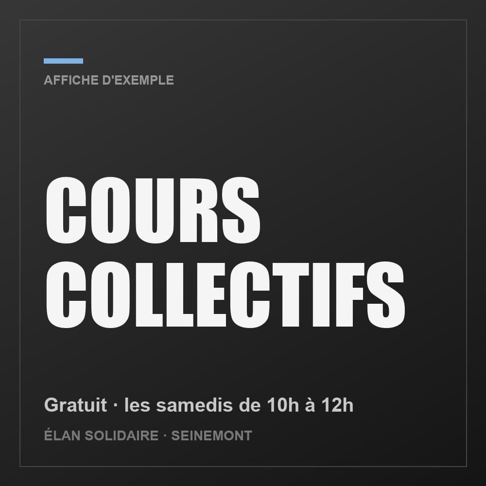 Cours collectifs — gratuit, les samedis de 10h à 12h